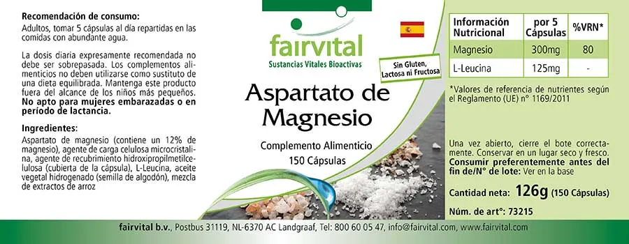 Magnesiumaspartat - 150 Kapseln - für Muskeln, Knochen, Elektrolytgleichgwicht uvm. | Fairvital Magnesiumaspartat - 150 Kapseln - für Muskeln, Knochen, Elektrolytgleichgwicht uvm. | Fairvital