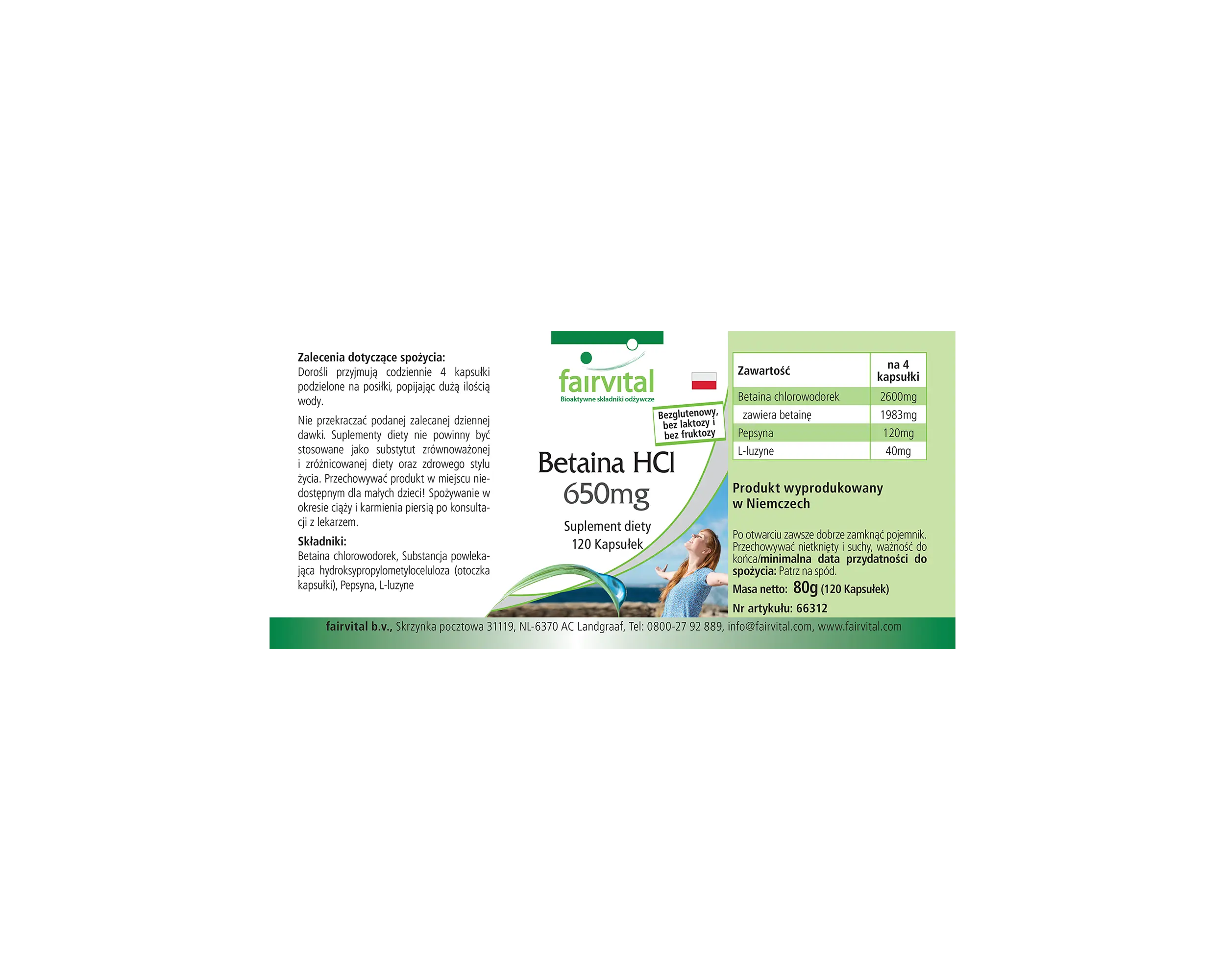 Betain-HCl 650mg - 120 Kapseln - mit Pepsin | Fairvital