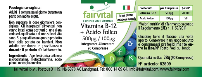 Vitamina B-12 + Folsäure 500µg / 100µg - 90 comprimidos Vitamina B-12 + Folsäure 500µg / 100µg - 90 comprimidos