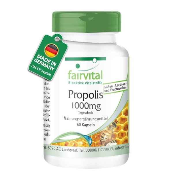 Propolis 1000mg Tagesdosis - 60 Kapseln - Natürliches Bienenharz Extrakt - Mit 3% Galangin | Fairvital