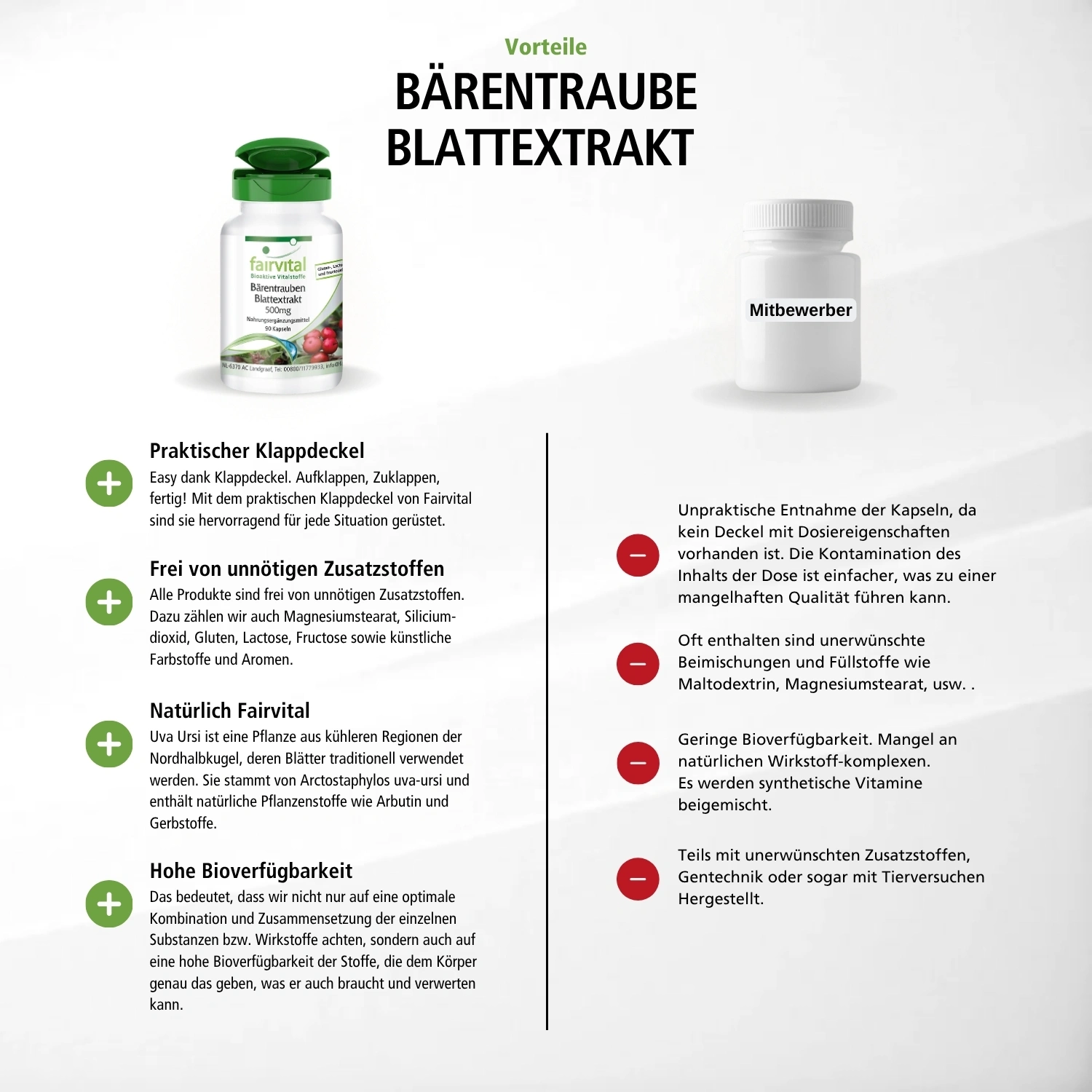 Bärentrauben Blattextrakt 500mg - mit 20% Arbutin - 90 Kapseln - Schluckfreundlich - Hochdosiert und Vegan | Fairvital