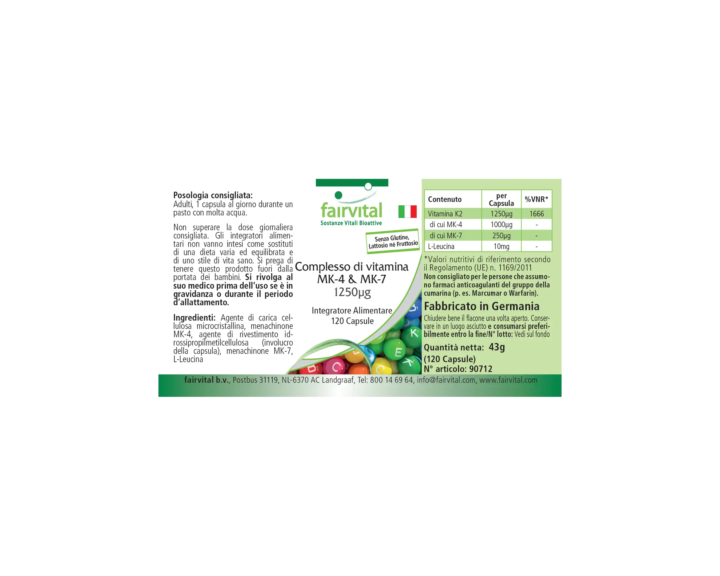 Vitamin K2 Complex MK-4 & MK-7 1250µg - 120 Capsules