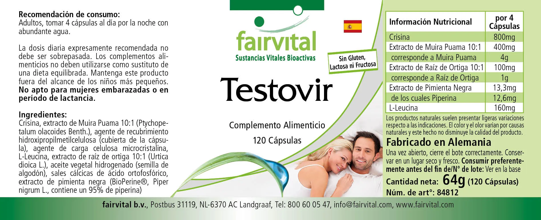 Testovir - 120 Kapseln - mit Muira Puama, Chrysin & Bioperin - Hochdosiert und Vegan | Fairvital Testovir - 120 Kapseln - mit Muira Puama, Chrysin & Bioperin - Hochdosiert und Vegan | Fairvital