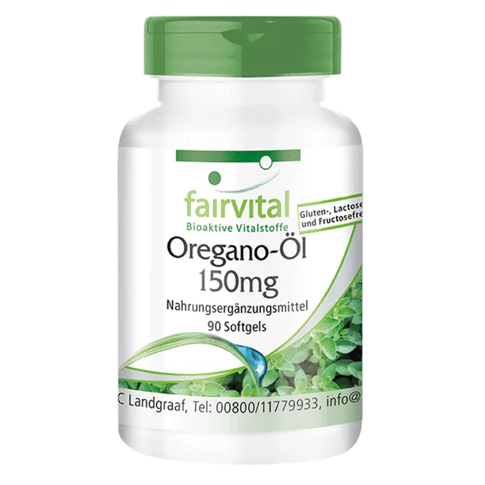 Oregano-Öl 150mg Kapseln - 90 Softgels - Oregano Oil 10:1 Extrakt - Origanum vulgare - Hochdosiert | Fairvital Oregano-Öl 150mg Kapseln - 90 Softgels - Oregano Oil 10:1 Extrakt - Origanum vulgare - Hochdosiert | Fairvital