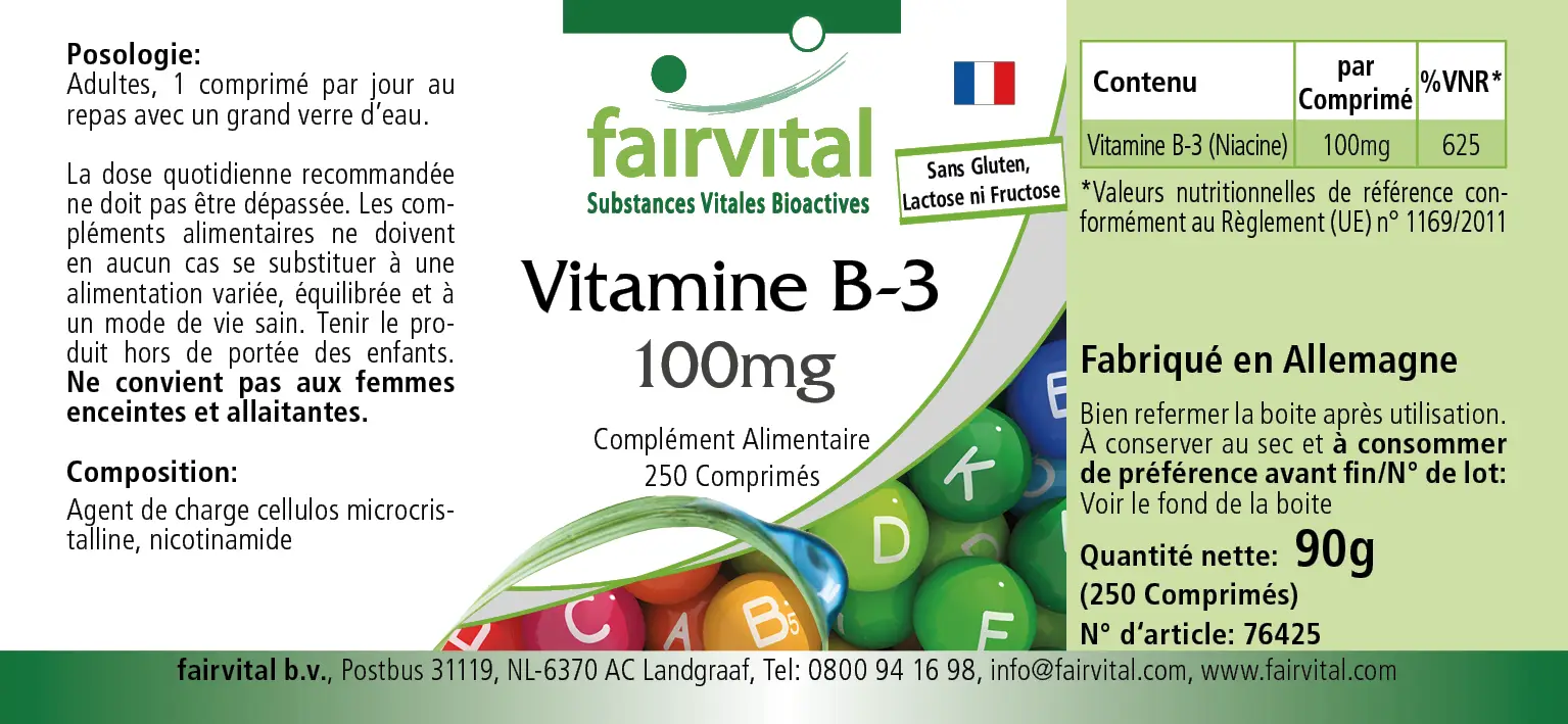 Vitamin B3 Niacin 100mg - 250 Tablets Vitamin B3 Niacin 100mg - 250 Tablets
