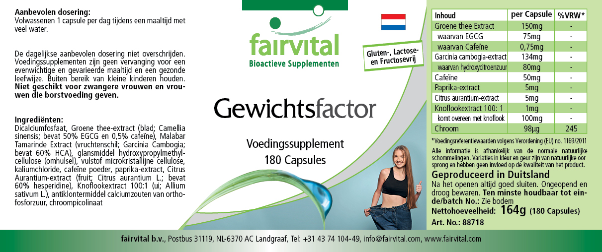 Weight Factor - 180 Kapseln - mit Chrom - für Blutzuckerspiegel - Vegan | Fairvital Weight Factor - 180 Kapseln - mit Chrom - für Blutzuckerspiegel - Vegan | Fairvital