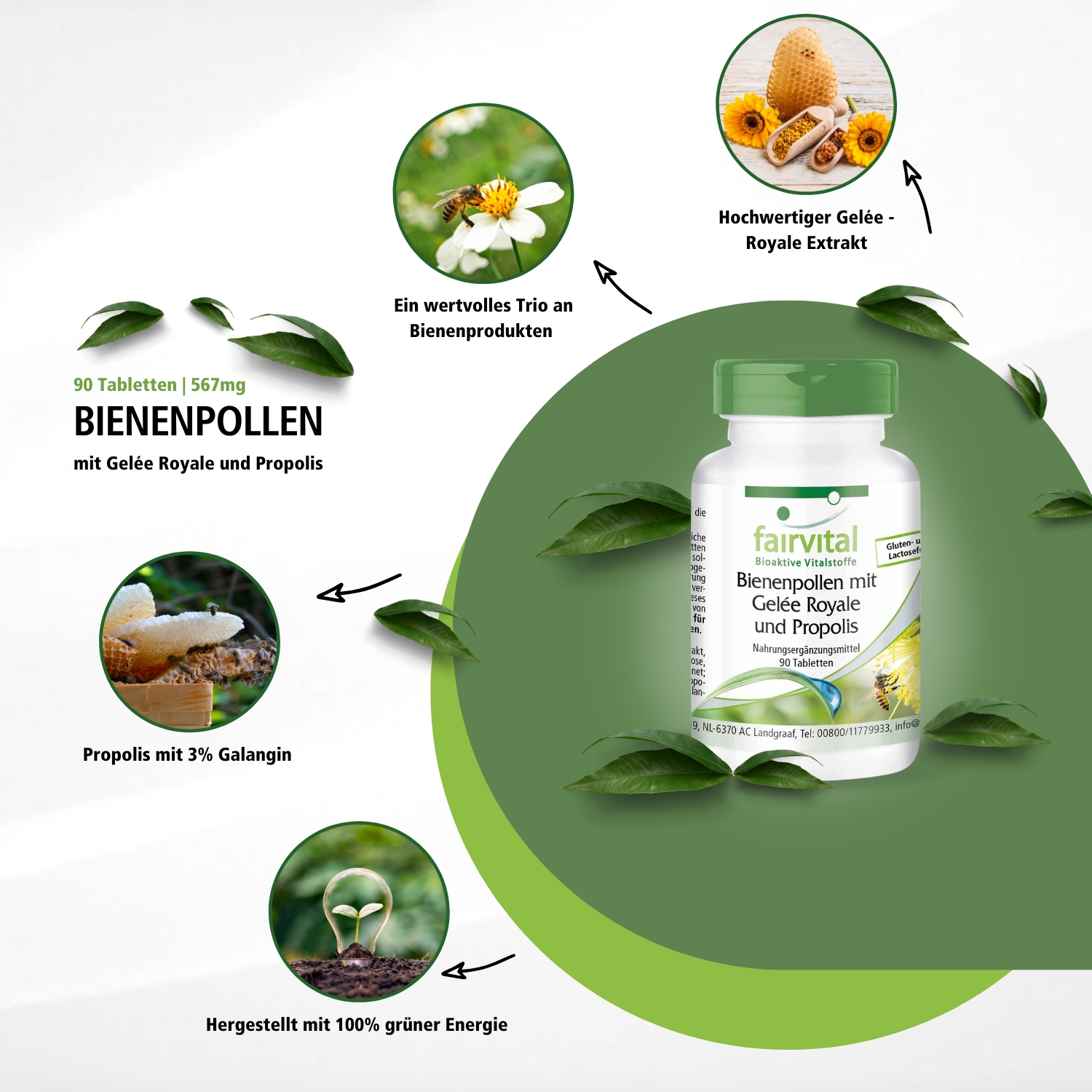 Pollen d'Abeilles avec Gelée Royale et Propolis - 90 comprimés