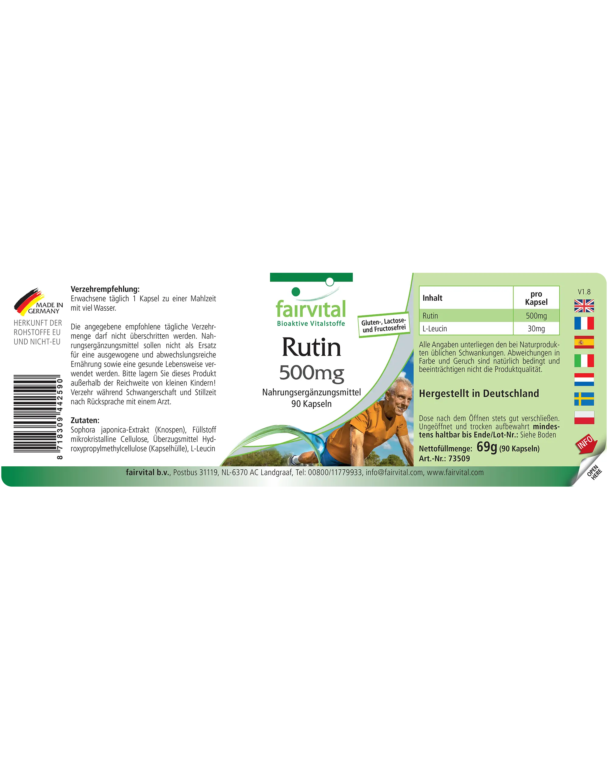 Rutin 500mg - 90 Kapseln - Sophora japonica - Hochdosiert und Vegan | Fairvital
