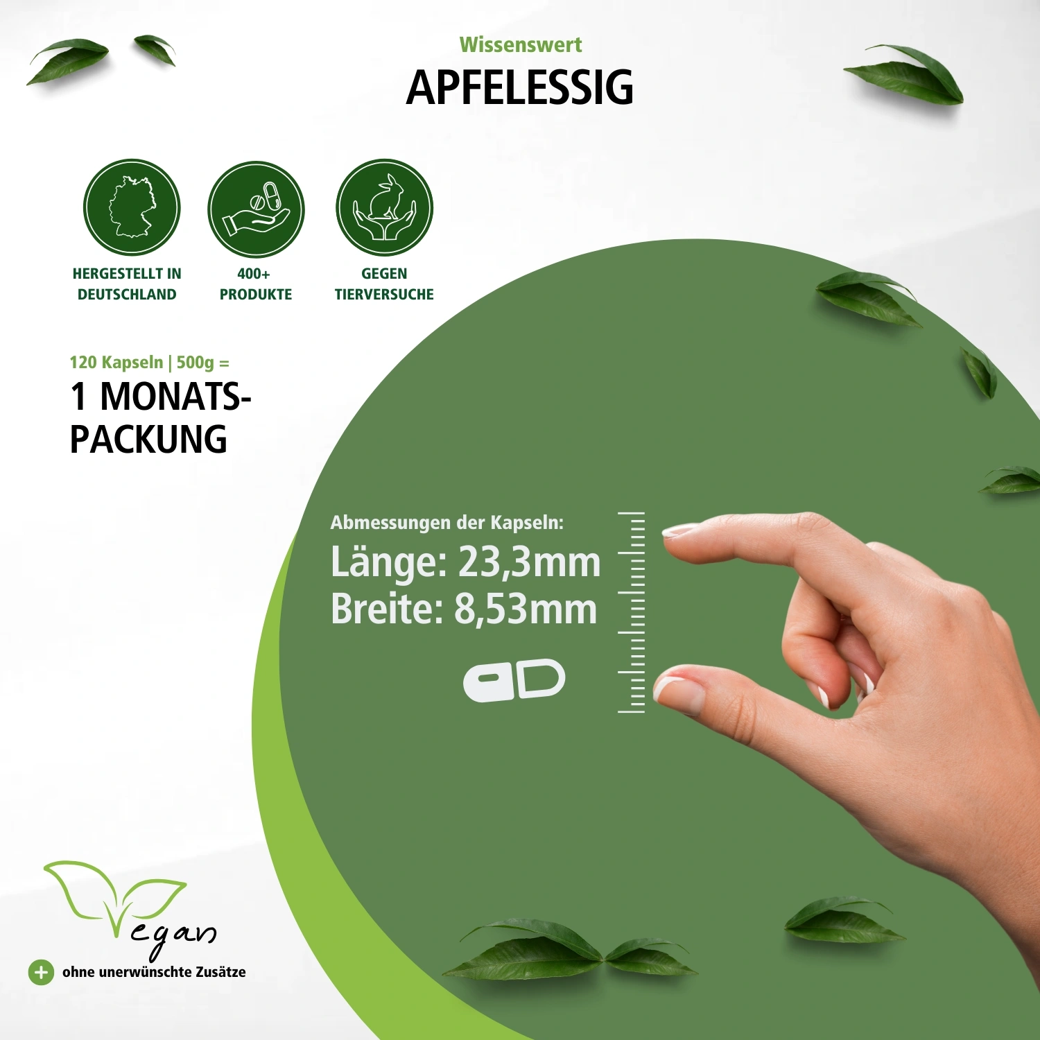 Apfelessig 500mg - 120 Kapseln - Vegan | Fairvital