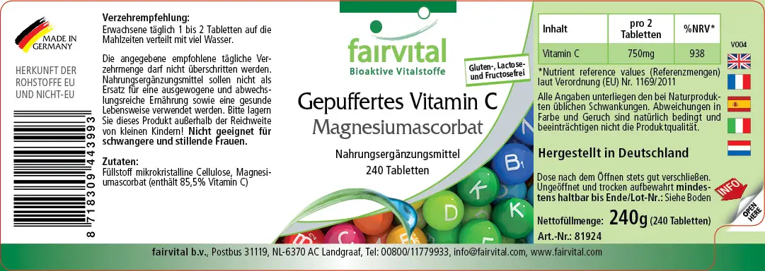 Buffered vitamin C as magnesium ascorbate - 240 tablets