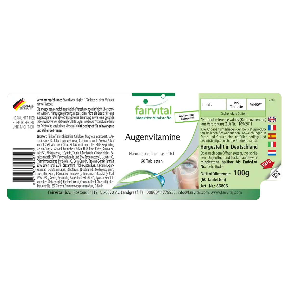 Augenvitamine - 60 Tabletten - mit Vitamin A, Riboflavin, Zink, uvm. - für Sehkraft, Zellteilung uvm. | Fairvital Augenvitamine - 60 Tabletten - mit Vitamin A, Riboflavin, Zink, uvm. - für Sehkraft, Zellteilung uvm. | Fairvital