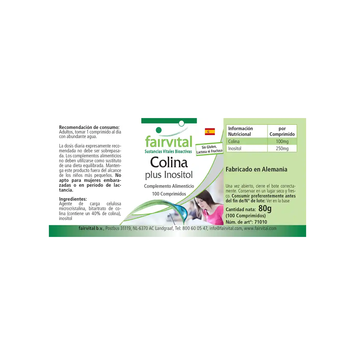 Cholin plus Inositol - 100 Tabletten - für Leberfunktion und Fettstoffwechsel - Hochdosiert und Vegan | Fairvital Cholin plus Inositol - 100 Tabletten - für Leberfunktion und Fettstoffwechsel - Hochdosiert und Vegan | Fairvital