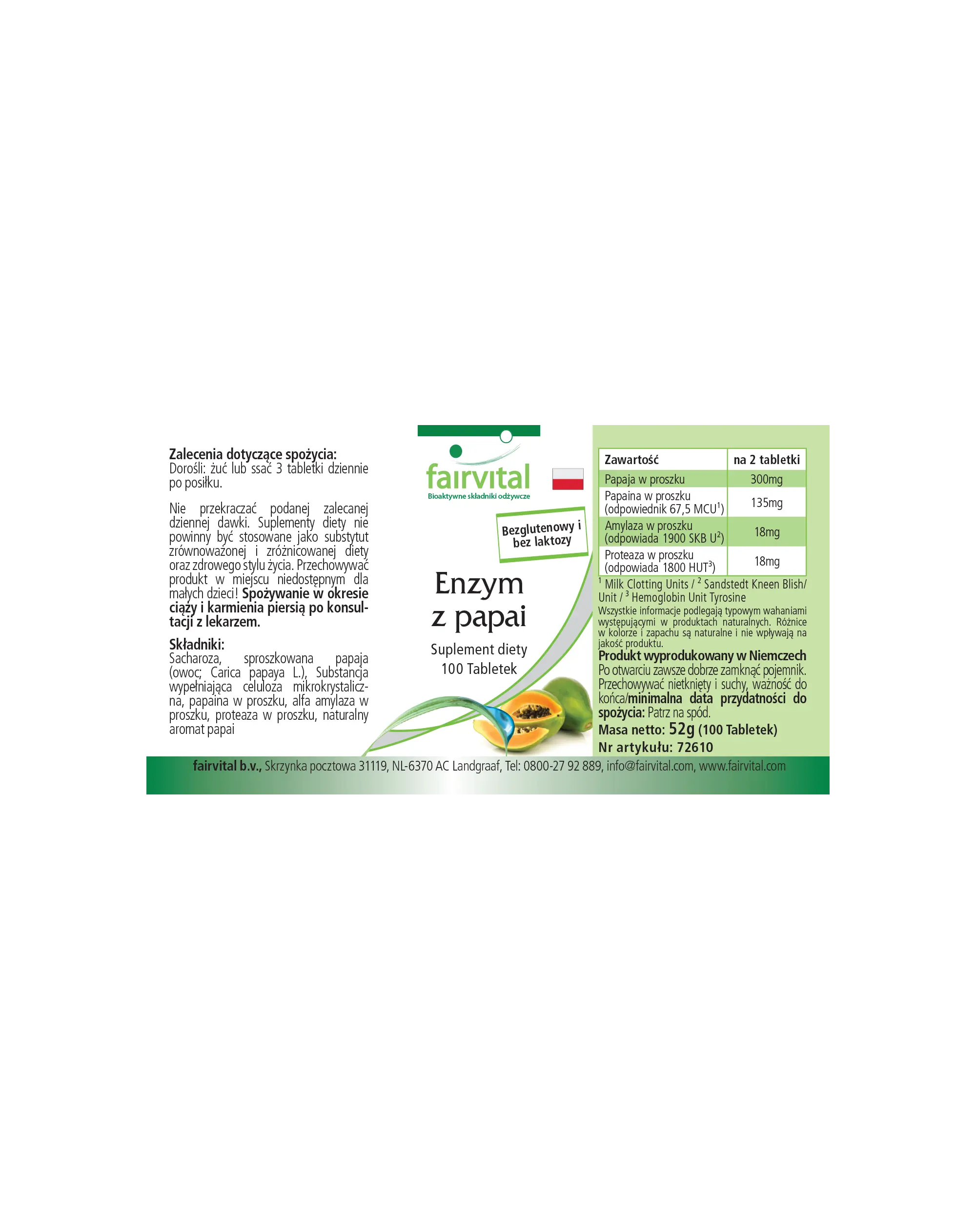 Enzima de Papaya - 100 comprimidos masticables