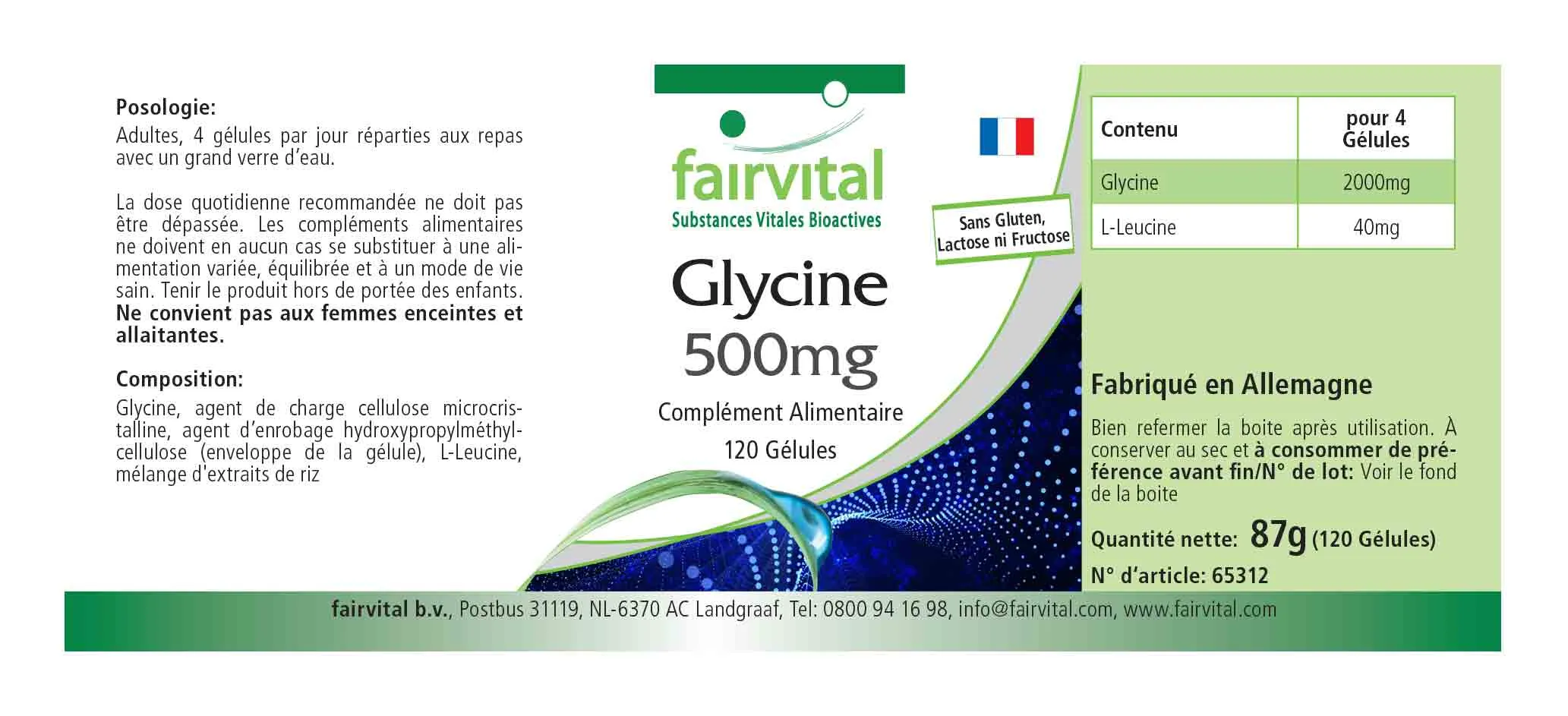 Glycine 500mg - 120 gélules