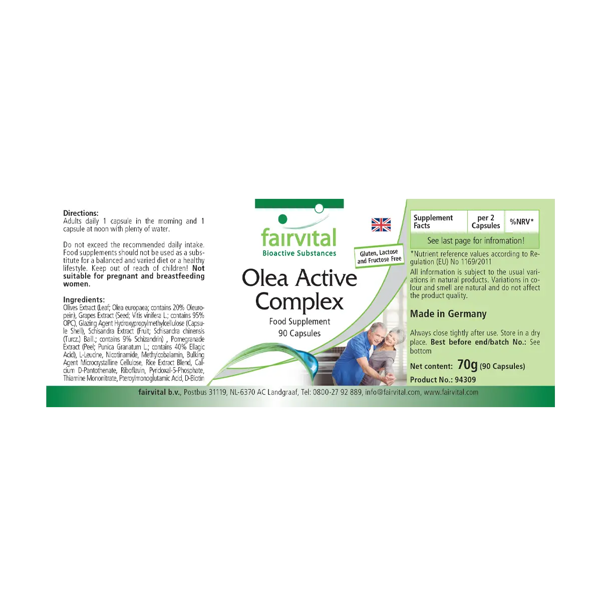 Olea Active Complex- 90 Kapseln- B-Vitamine, Folsäure, Olivenblatt & OPC-Vegan | Fairvital Olea Active Complex- 90 Kapseln- B-Vitamine, Folsäure, Olivenblatt & OPC-Vegan | Fairvital
