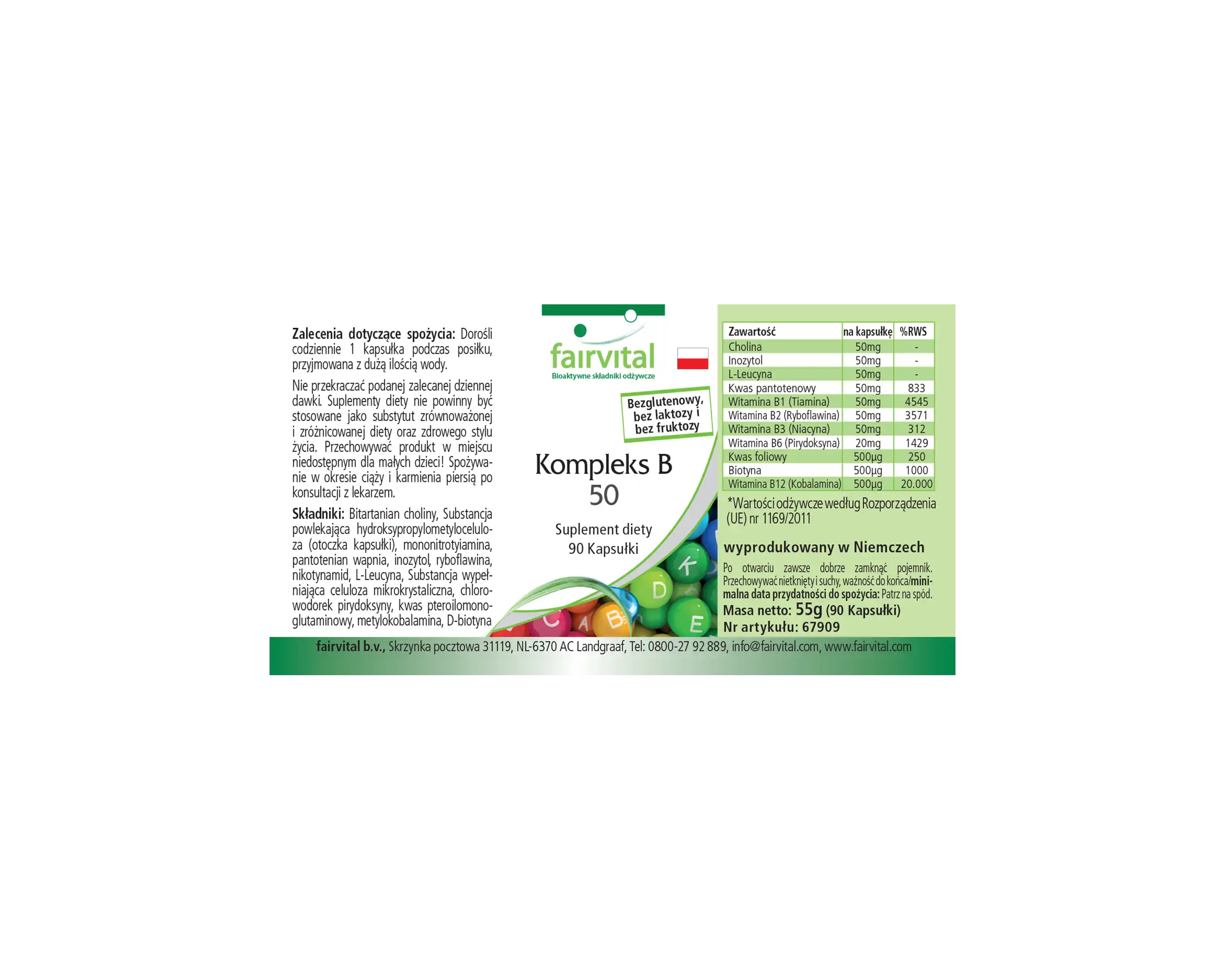 B-Komplex 50 - 90 Kapseln - mit B-Vitaminen, Cholin uvm. - für Immunsystem, Fettstoffwechsel, gegen Müdigkeit - abgedeckter Bedarf | Fairvital