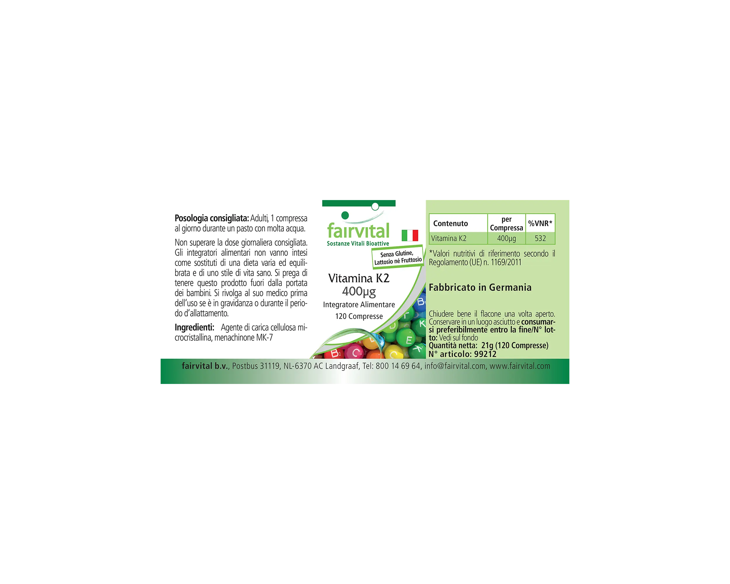 Vitamin K2 400μg - 120 Tabletten - für Knochen und Blutgerinnung - hochdosiert und vegan | Fairvital