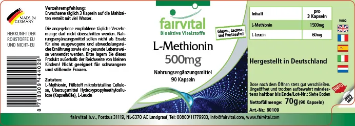 L-Méthionine 500mg - 90 gélules