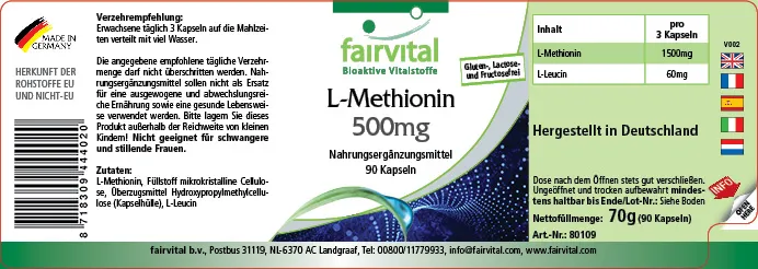 L-Metionina 500mg – 90 Capsule L-Metionina 500mg – 90 Capsule