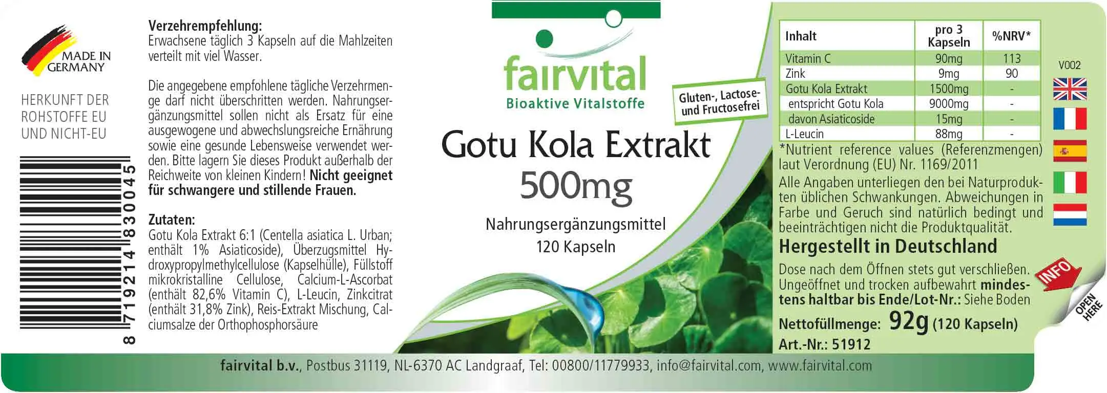 Extrait de Gotu Kola 500mg - 120 Gélules