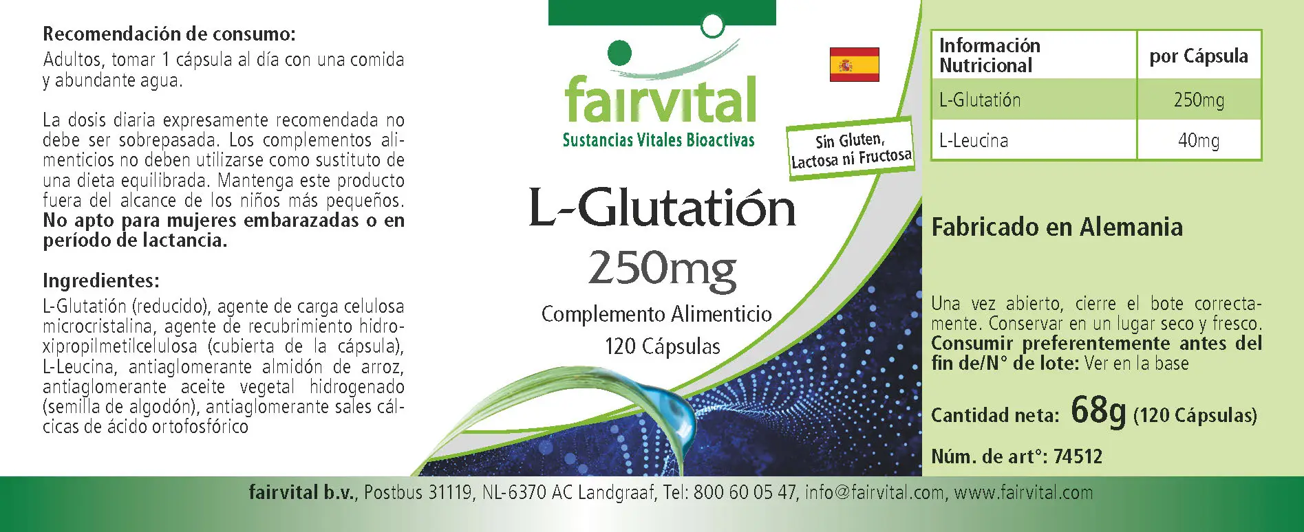L-Glutathion 250mg - 120 Kapseln - Vegan | Fairvital L-Glutathion 250mg - 120 Kapseln - Vegan | Fairvital