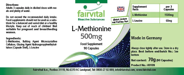 L-methionine 500mg - 90 capsules