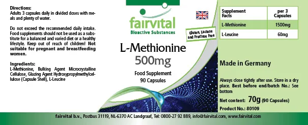L-Methionine 500mg - 90 Capsules L-Methionine 500mg - 90 Capsules