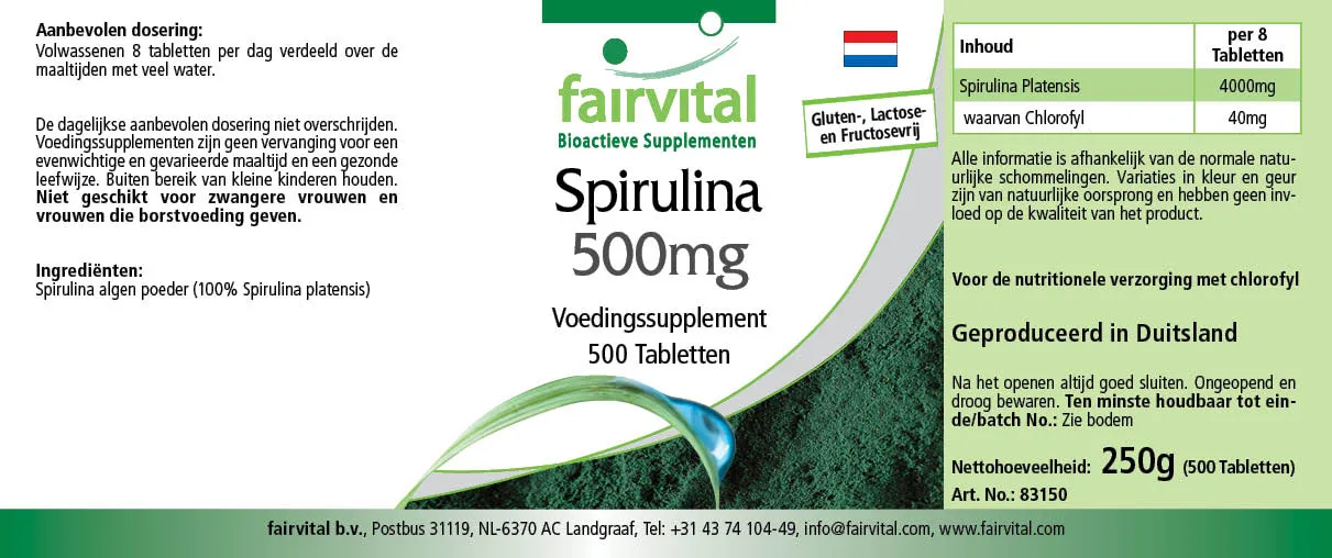 Spirulina 500mg - 500 tabletten Spirulina 500mg - 500 tabletten