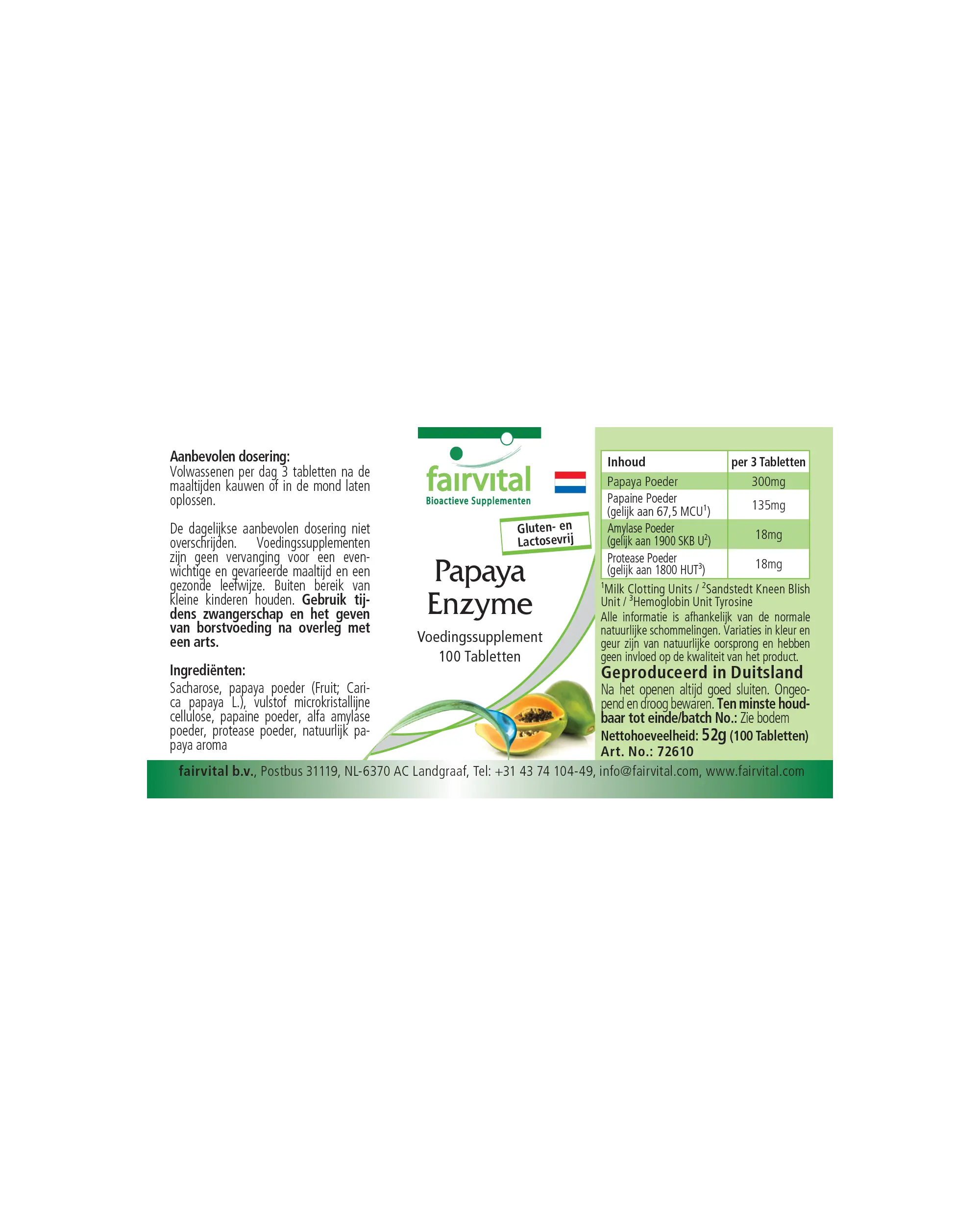 Enzima de Papaya - 100 comprimidos masticables