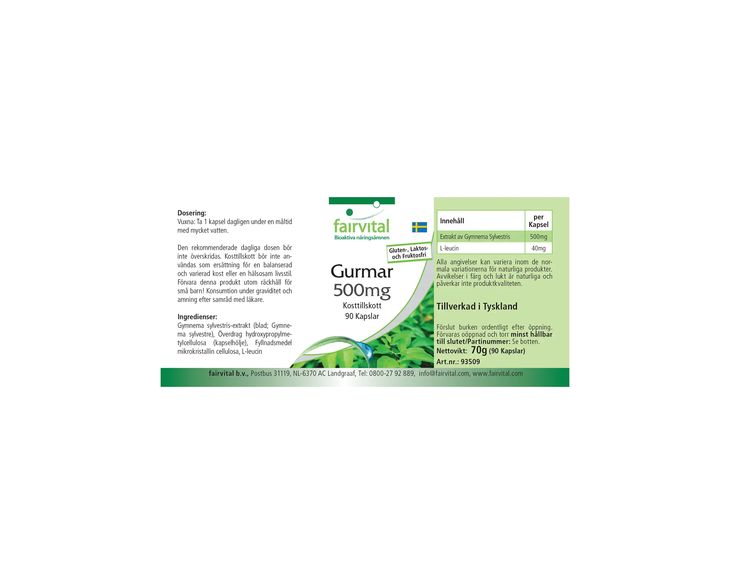 Gurmar 500mg - Gymnema Sylvestre - 90 Kapseln - vegan | Fairvital
