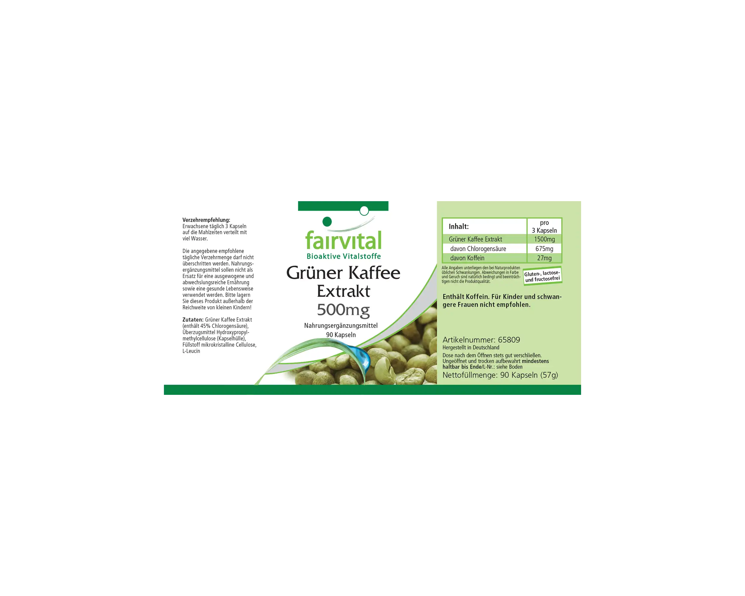 Grüner Kaffee Extrakt 500mg - 90 Kapseln - Standardisiert auf 45% Chlorogensäure - Hochdosiert und Vegan | Fairvital Grüner Kaffee Extrakt 500mg - 90 Kapseln - Standardisiert auf 45% Chlorogensäure - Hochdosiert und Vegan | Fairvital