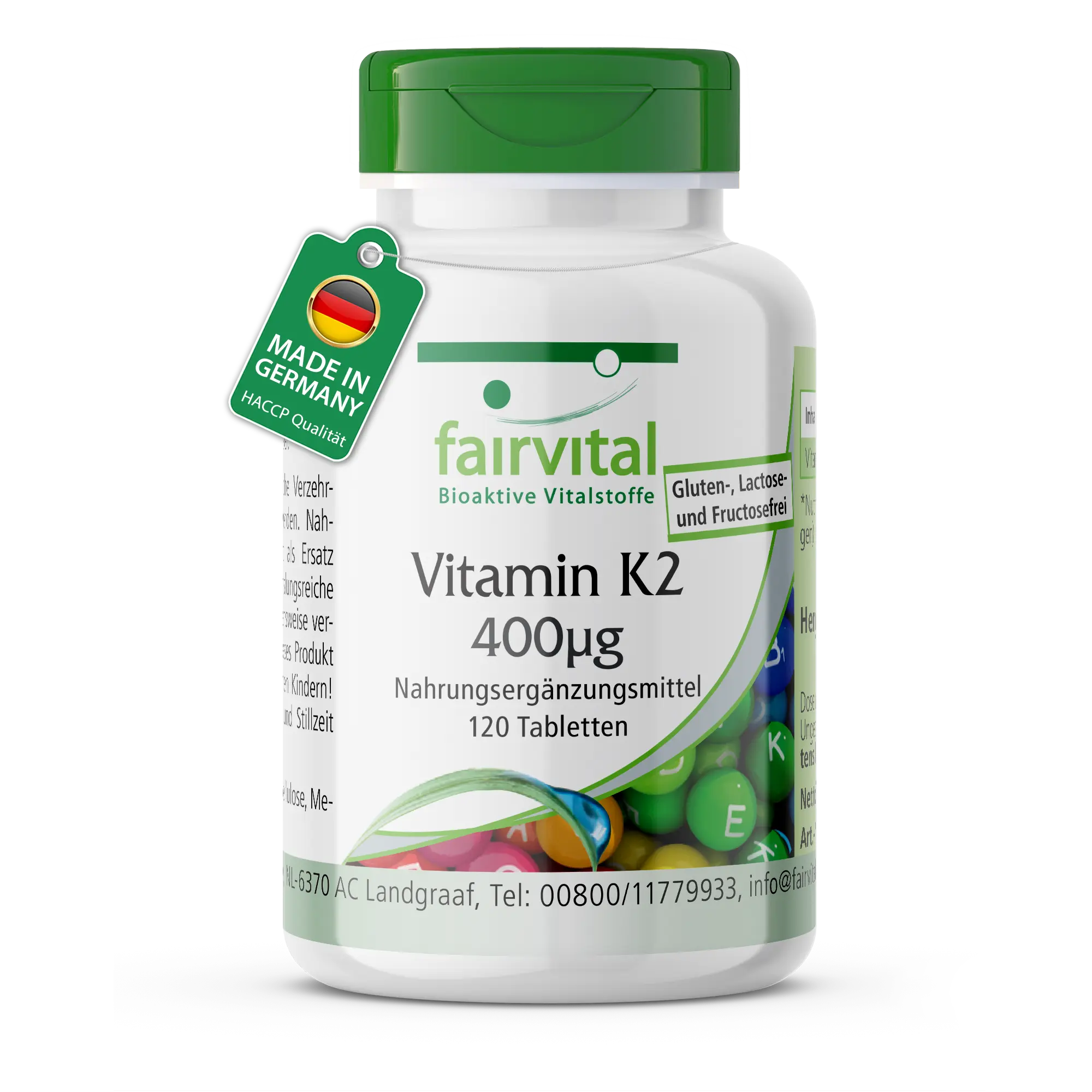 Vitamin K2 400μg - 120 Tabletten - für Knochen und Blutgerinnung - hochdosiert und vegan | Fairvital