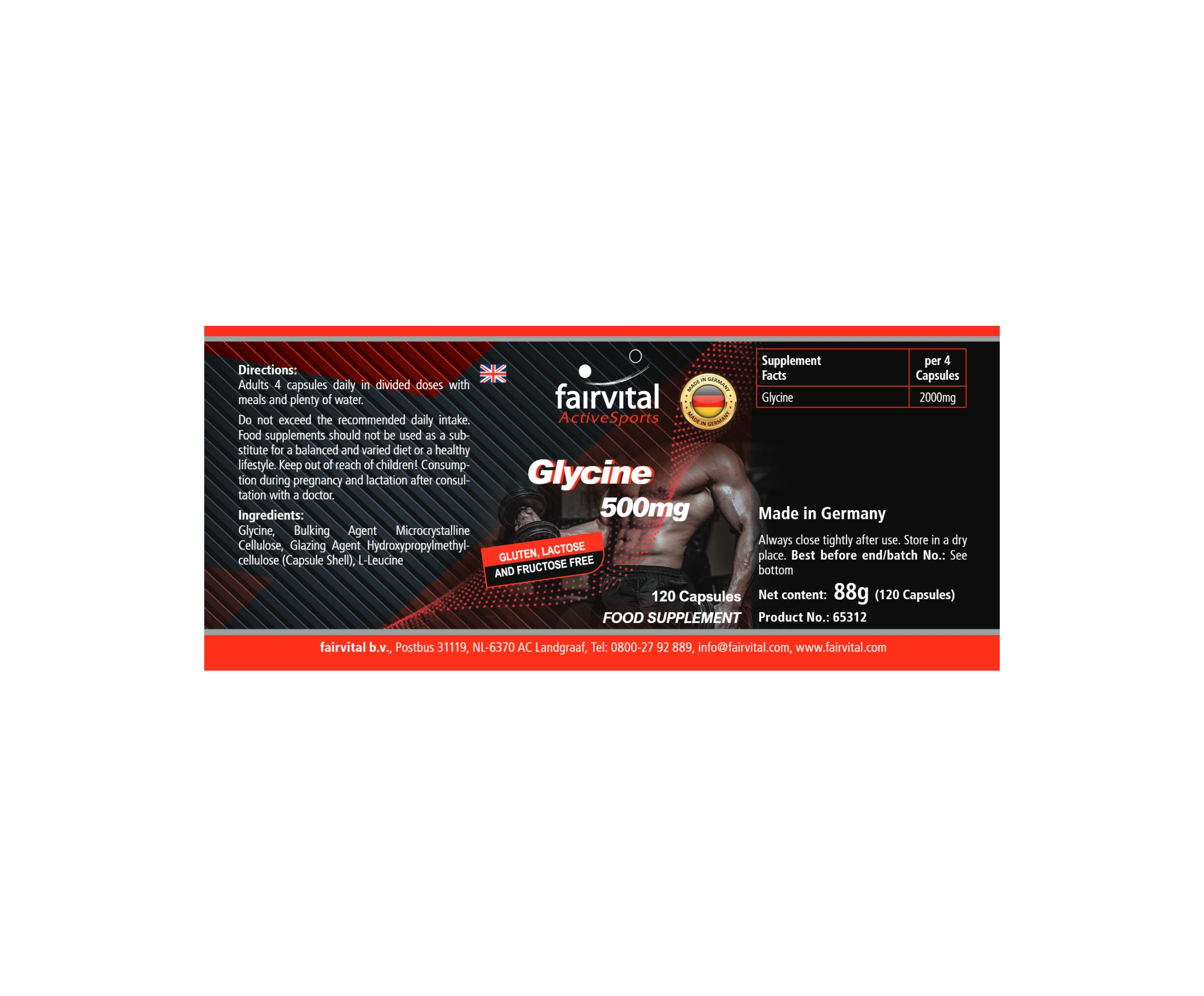 Glicina 500mg - 120 cápsulas - Fáciles de tragar - Aminoácido - De alta dosificación y vegano | Fairvital