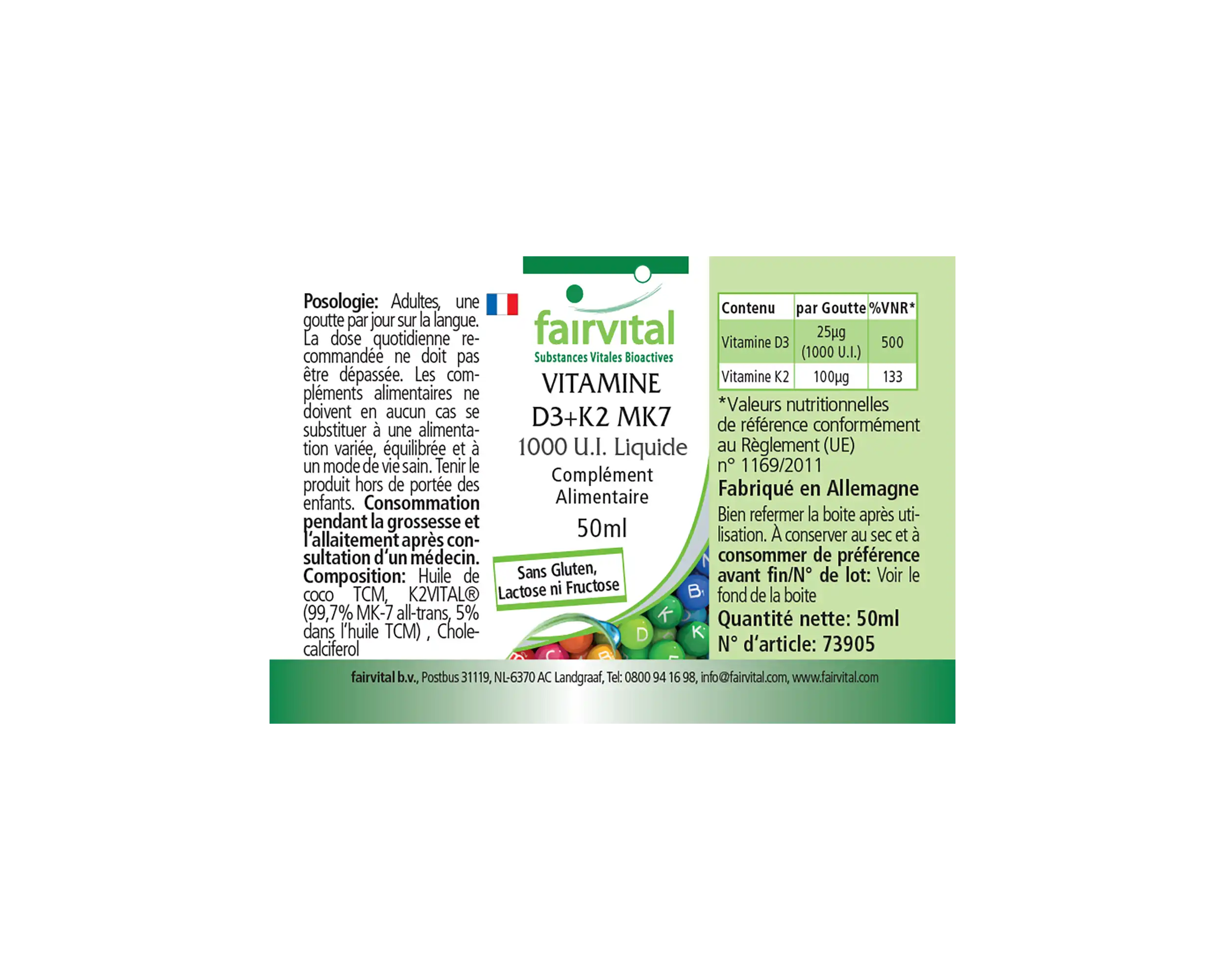 Vitamina D3 + K2 MK7 - 1000 I.E. + 100 μg (50 ml)