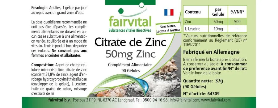 Zinkcitrat mit 50mg Zink - für Immunsystem, Haare, Haut, Sehkraft uvm. - Vegan | Fairvital Zinkcitrat mit 50mg Zink - für Immunsystem, Haare, Haut, Sehkraft uvm. - Vegan | Fairvital