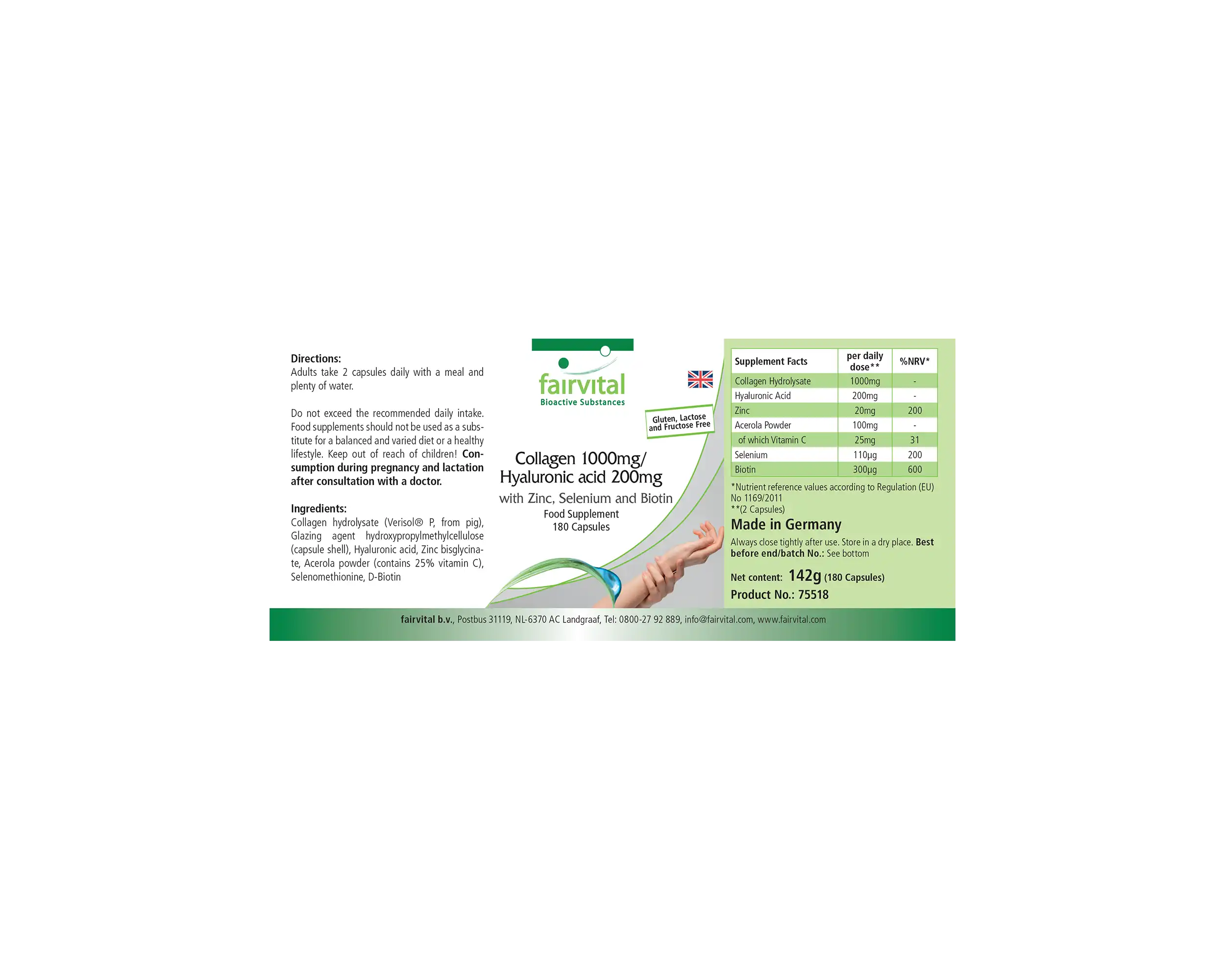 Collagen 1000 mg / Hyaluronic acid 200 mg – 180 capsules – with zinc, selenium, biotin and much more – for skin, hair, nails and much more | Fairvital Collagen 1000 mg / Hyaluronic acid 200 mg – 180 capsules – with zinc, selenium, biotin and much more – for skin, hair, nails and much more | Fairvital