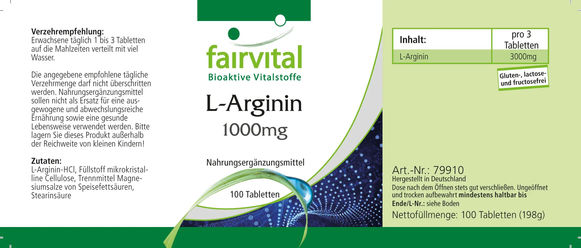 L-Arginin 1000mg - 100 Tabletten - Hochdosiert und Vegan | Fairvital L-Arginin 1000mg - 100 Tabletten - Hochdosiert und Vegan | Fairvital