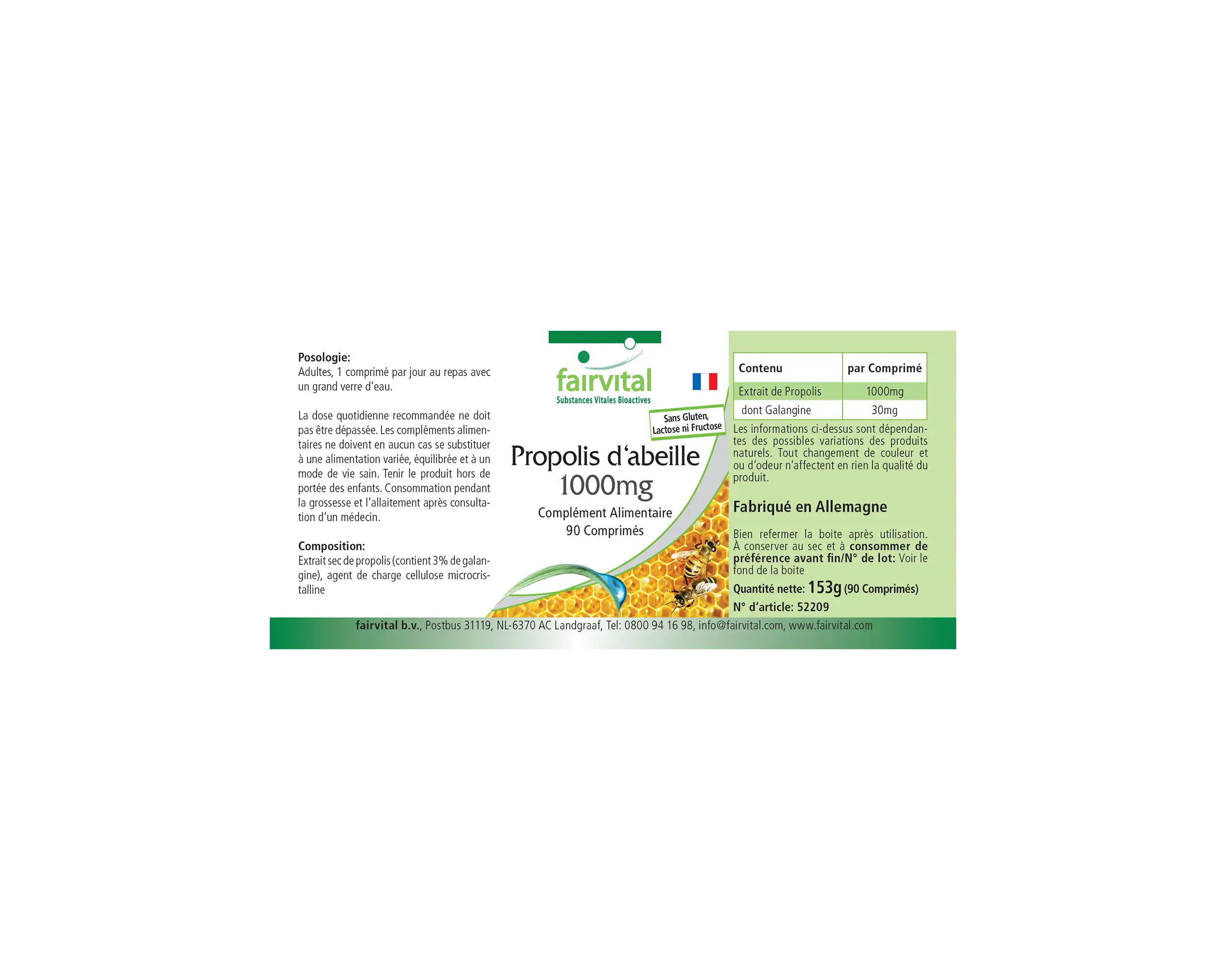 Bienen Propolis 1000mg - 90 Tabletten - Natürliches Bienenharz Extrakt - 3% Galangin - Hochdosiert | Fairvital
