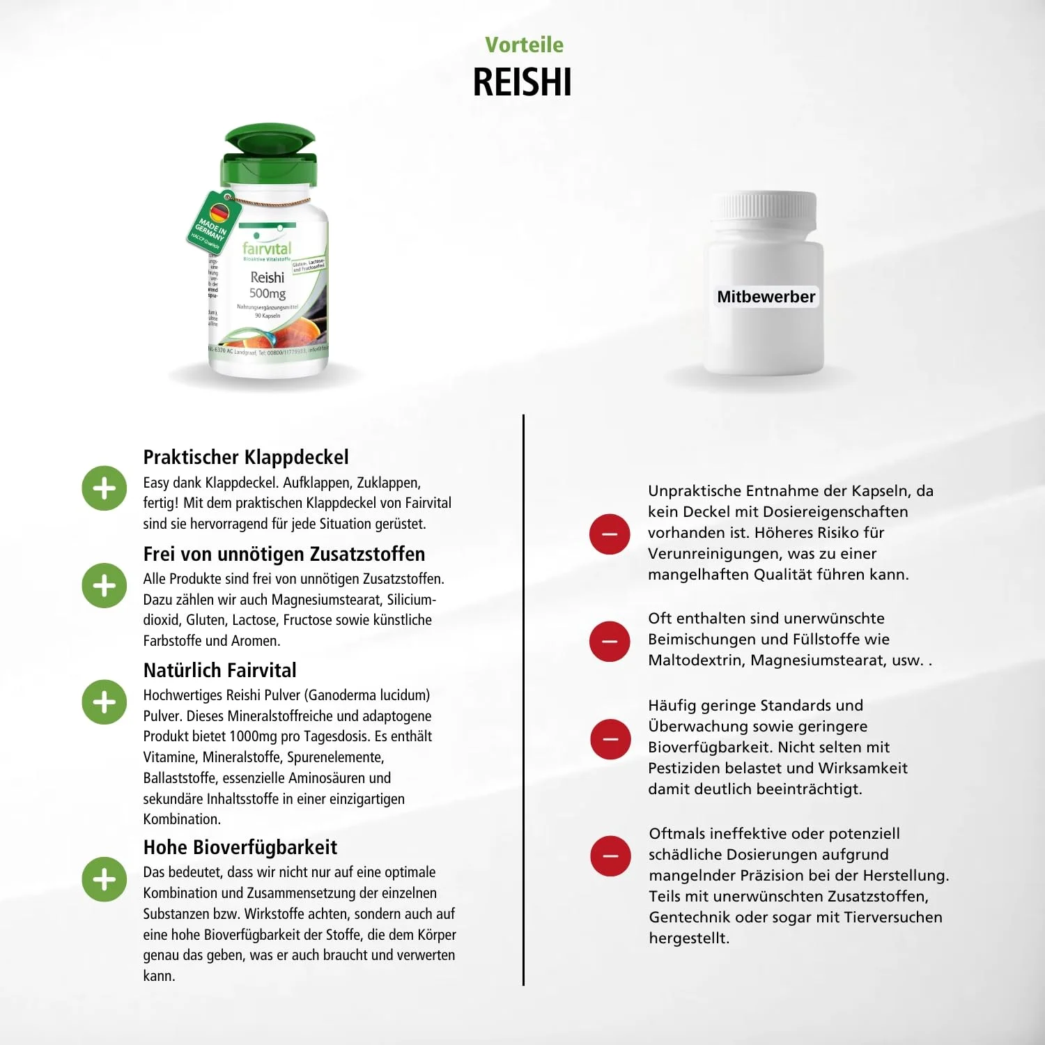 Reishi 500mg - 90 Kapseln - Schluckfreundlich - Ganoderma lucidum Pilzpulver - Hochdosiert und Vegan | Fairvital