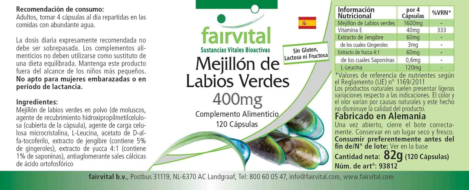 Mejillón de labios verdes 400 mg - 120 cápsulas Mejillón de labios verdes 400 mg - 120 cápsulas