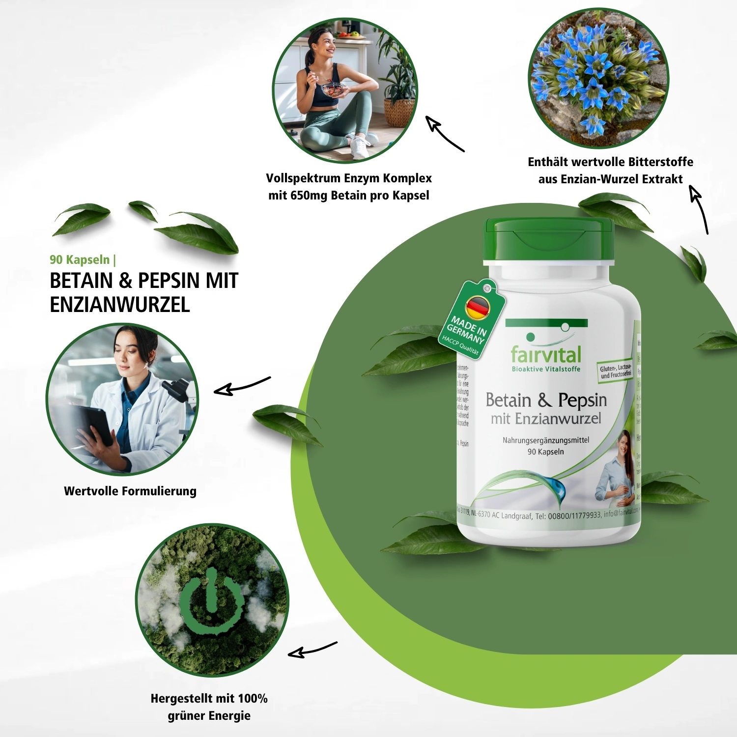 Betain & Pepsin mit Enzianwurzel - 90 Kapseln - schluckfreundlich | Fairvital