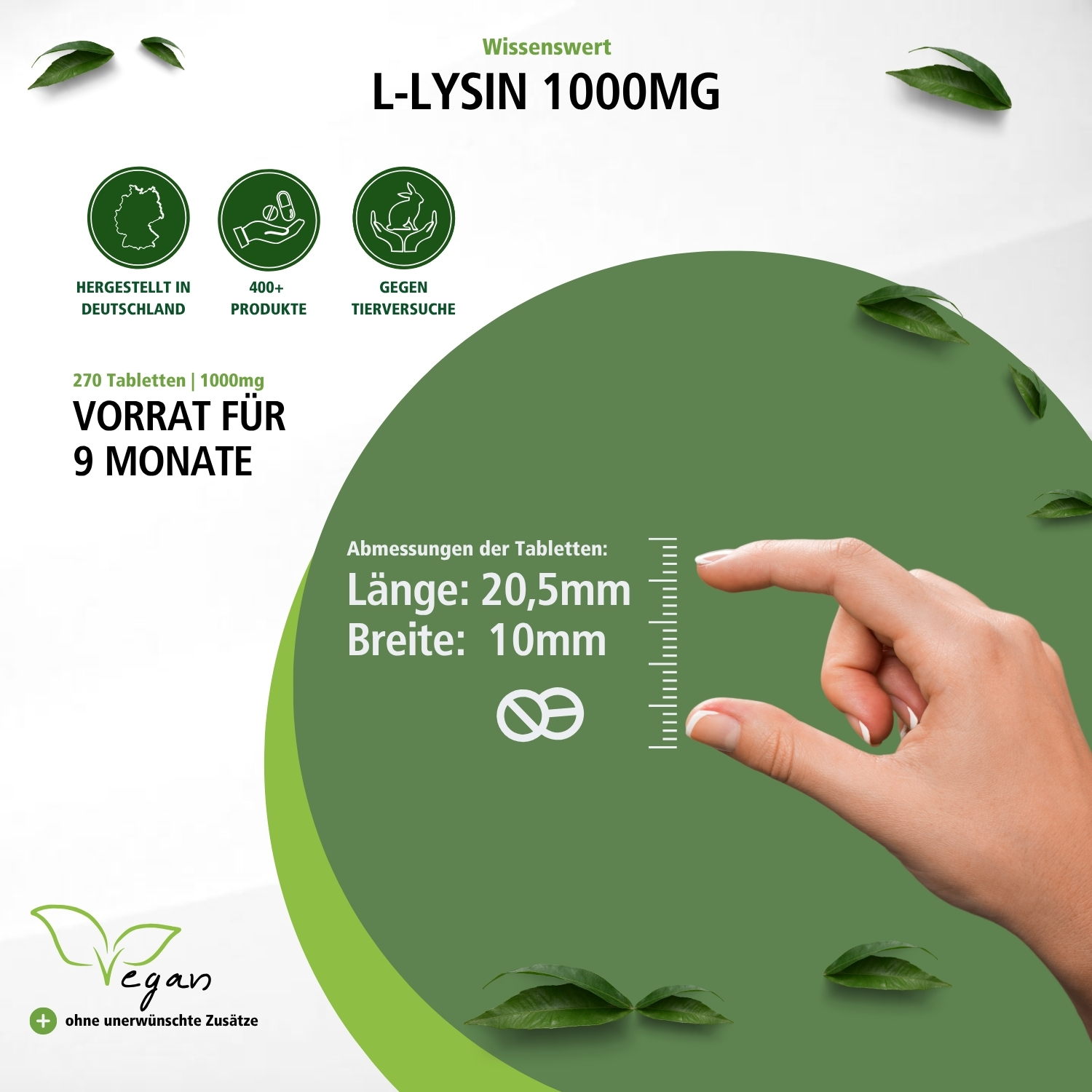 L-Lisina 1000mg - 270 comprimidos - vegano | Fairvital