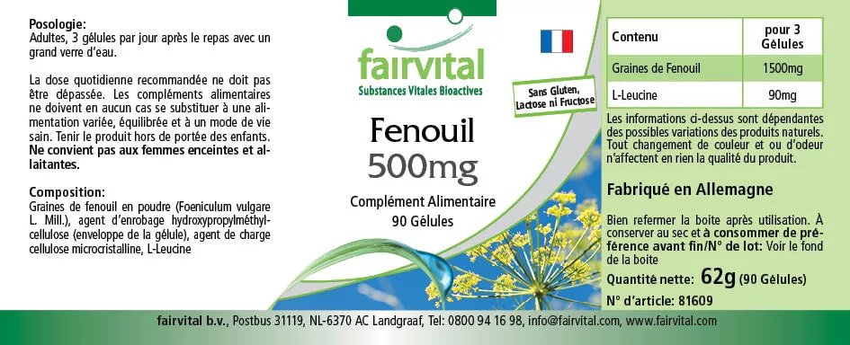 Fenouil 500mg - 90 gélules Fenouil 500mg - 90 gélules