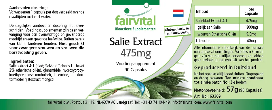 Extracto de salvia 475mg - 90 Cápsulas Extracto de salvia 475mg - 90 Cápsulas