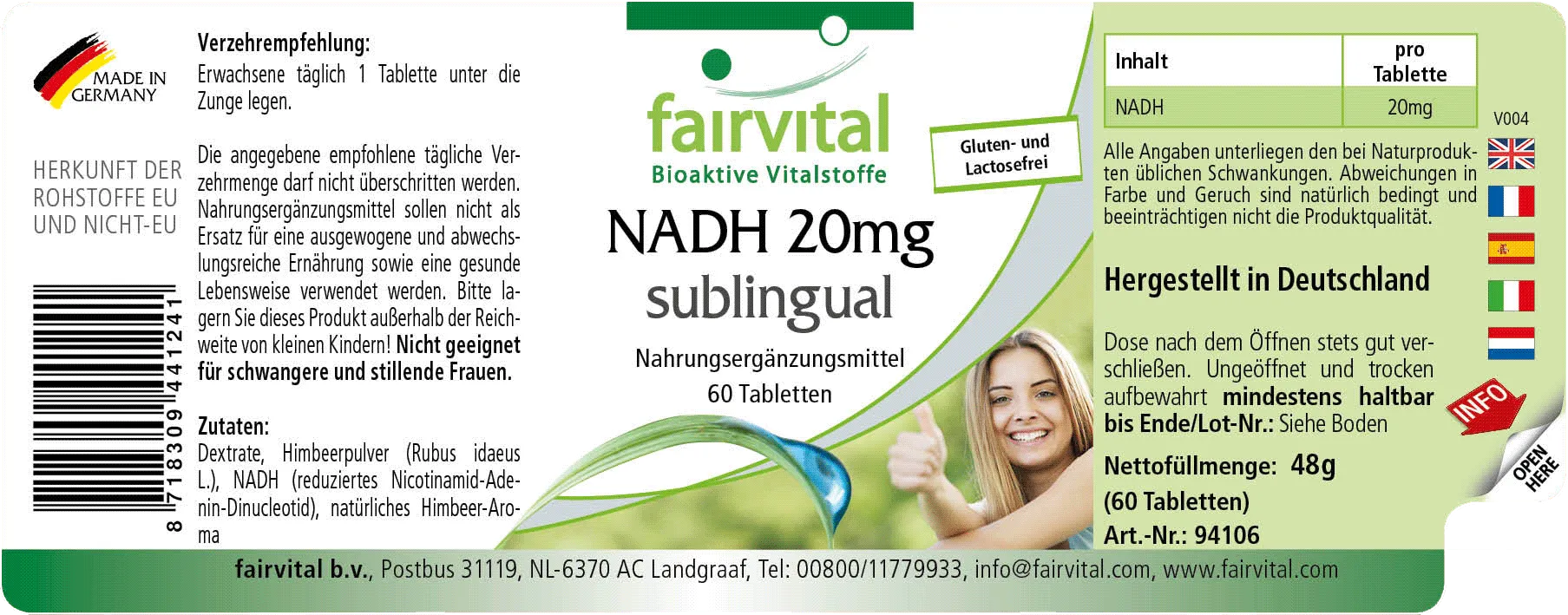 NADH 20mg sublingual – 60 tablets