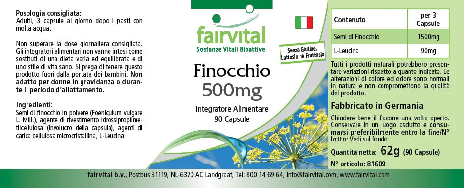 Fenouil 500mg - 90 gélules Fenouil 500mg - 90 gélules