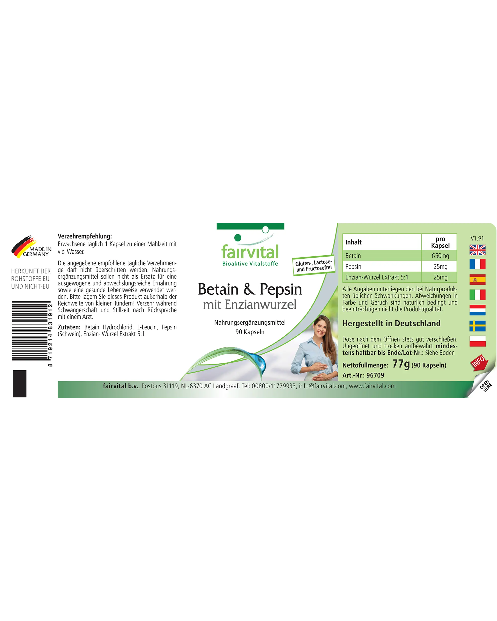 Betain & Pepsin mit Enzianwurzel - 90 Kapseln - schluckfreundlich | Fairvital