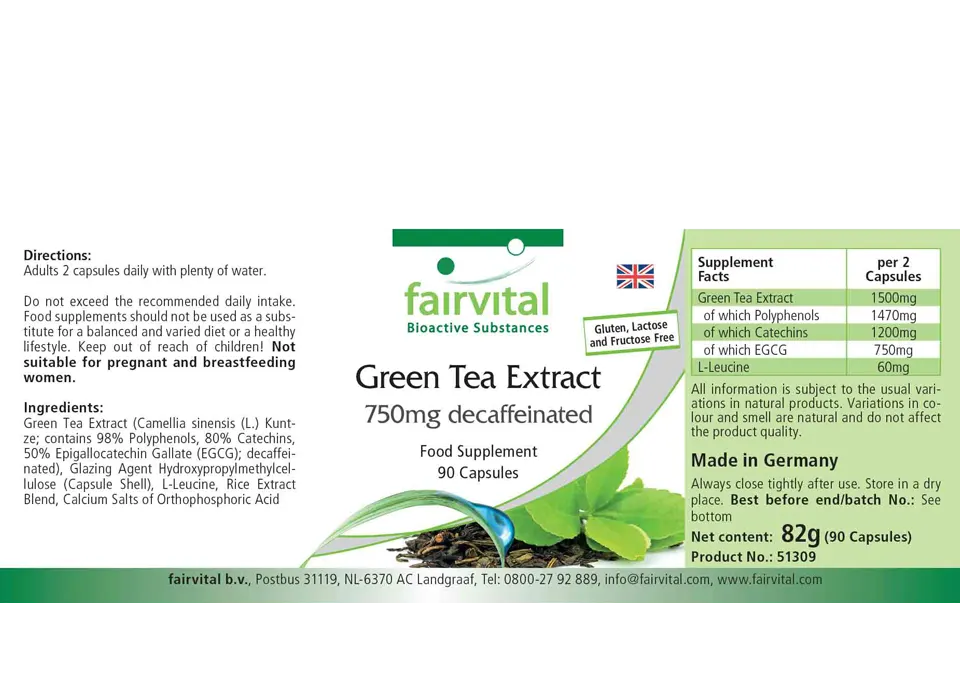 Estratto di tè verde 750 mg decaffeinato - 90 capsule