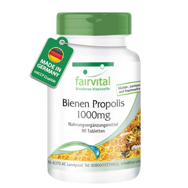 Bienen Propolis 1000mg - 90 Tabletten - Natürliches Bienenharz Extrakt - 3% Galangin - Hochdosiert | Fairvital Bienen Propolis 1000mg - 90 Tabletten - Natürliches Bienenharz Extrakt - 3% Galangin - Hochdosiert | Fairvital