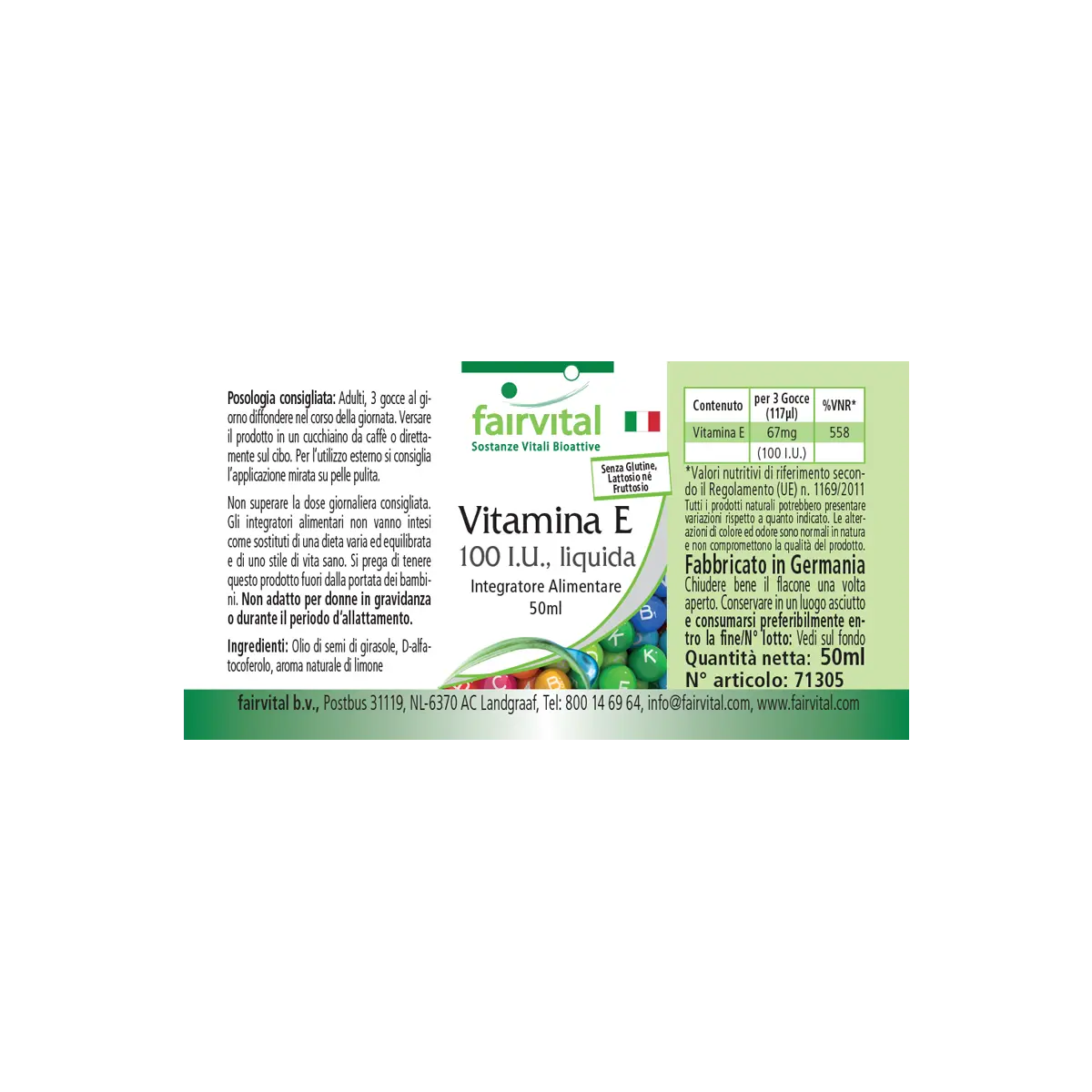 Olio di vitamina E 100 U.I. liquida - 50 ml